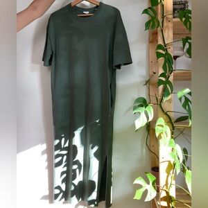 Kotn oversized t-shirt midi dress with side-slits in eucalyptus